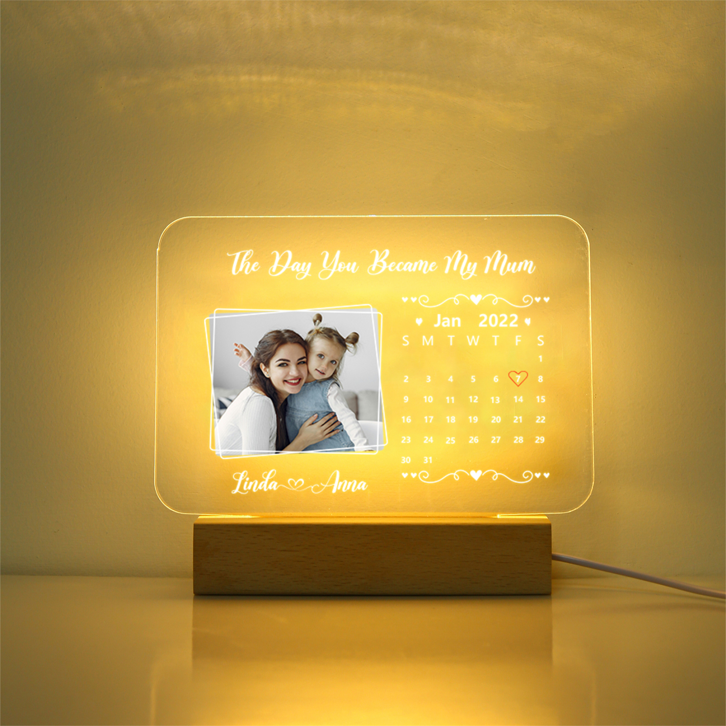 Personalised Calendar Night Light Custom Photo & Text LED Lamp Mother's Day Gift - The Day You Became My Mum/Mom-Jessemade AU