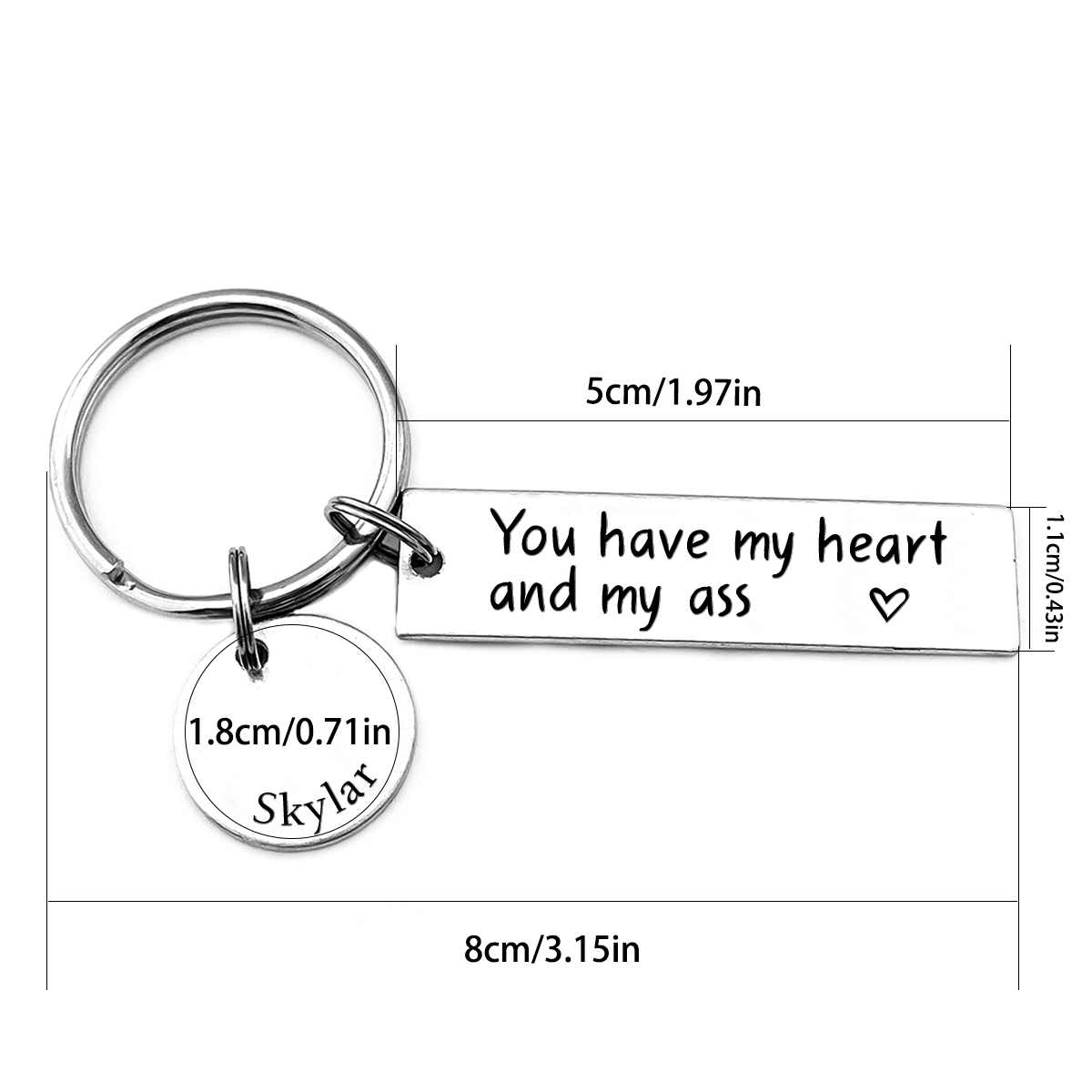 Personalised Couple Keychain Custom Name Keyring "You Have My Heart And My Ass" Valentine's Day Gifts for Couples-Jessemade AU
