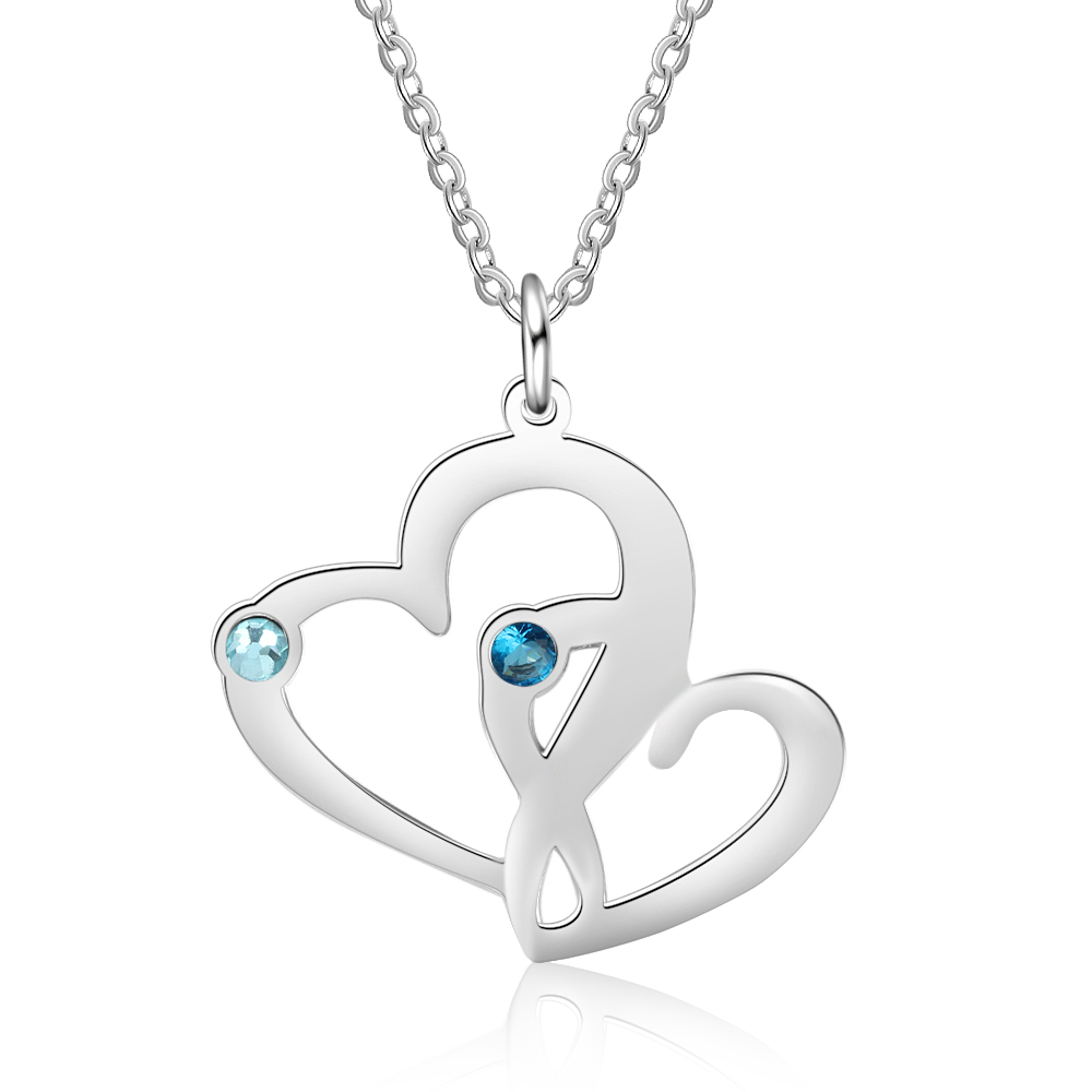 Personalised Heart Necklace With 2 Birthstones Engraved Names Gift For Her-Jessemade AU