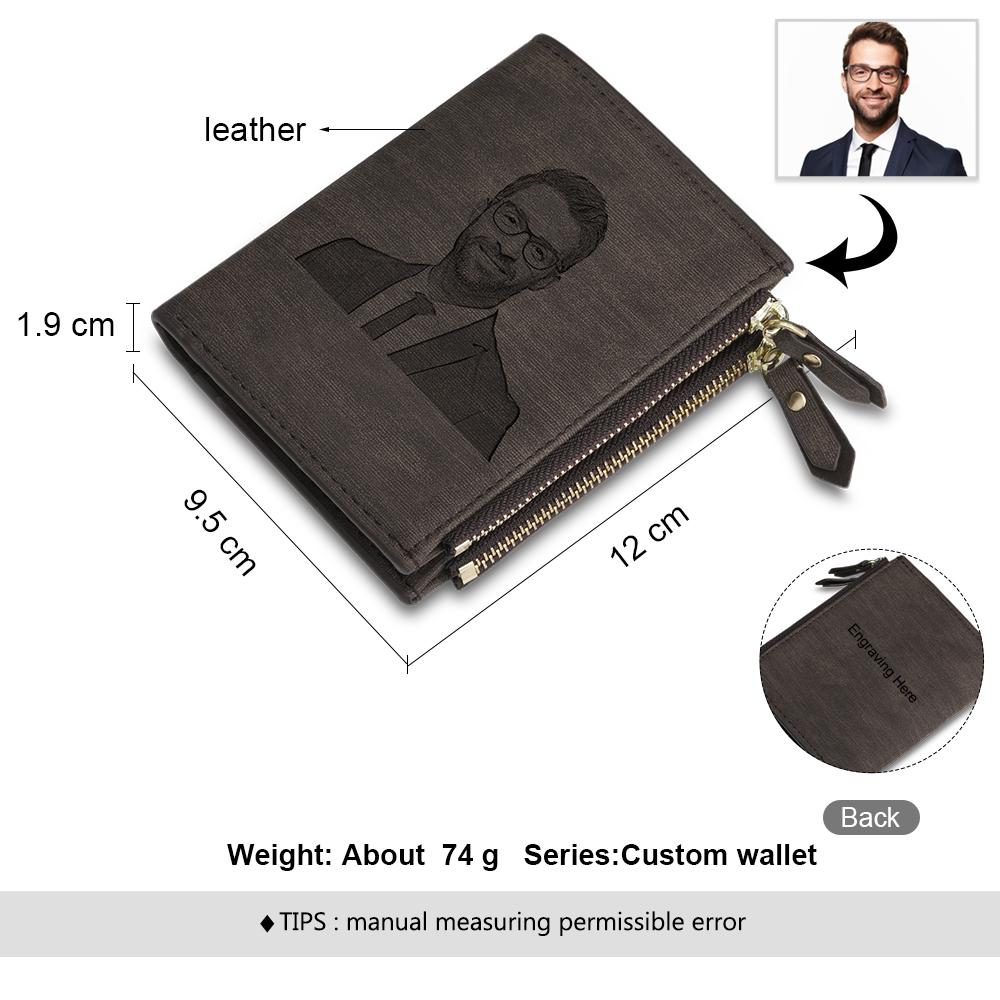 Personalised Leather Wallet Engraved Photo Short Purse Gifts For Men-Jessemade AU