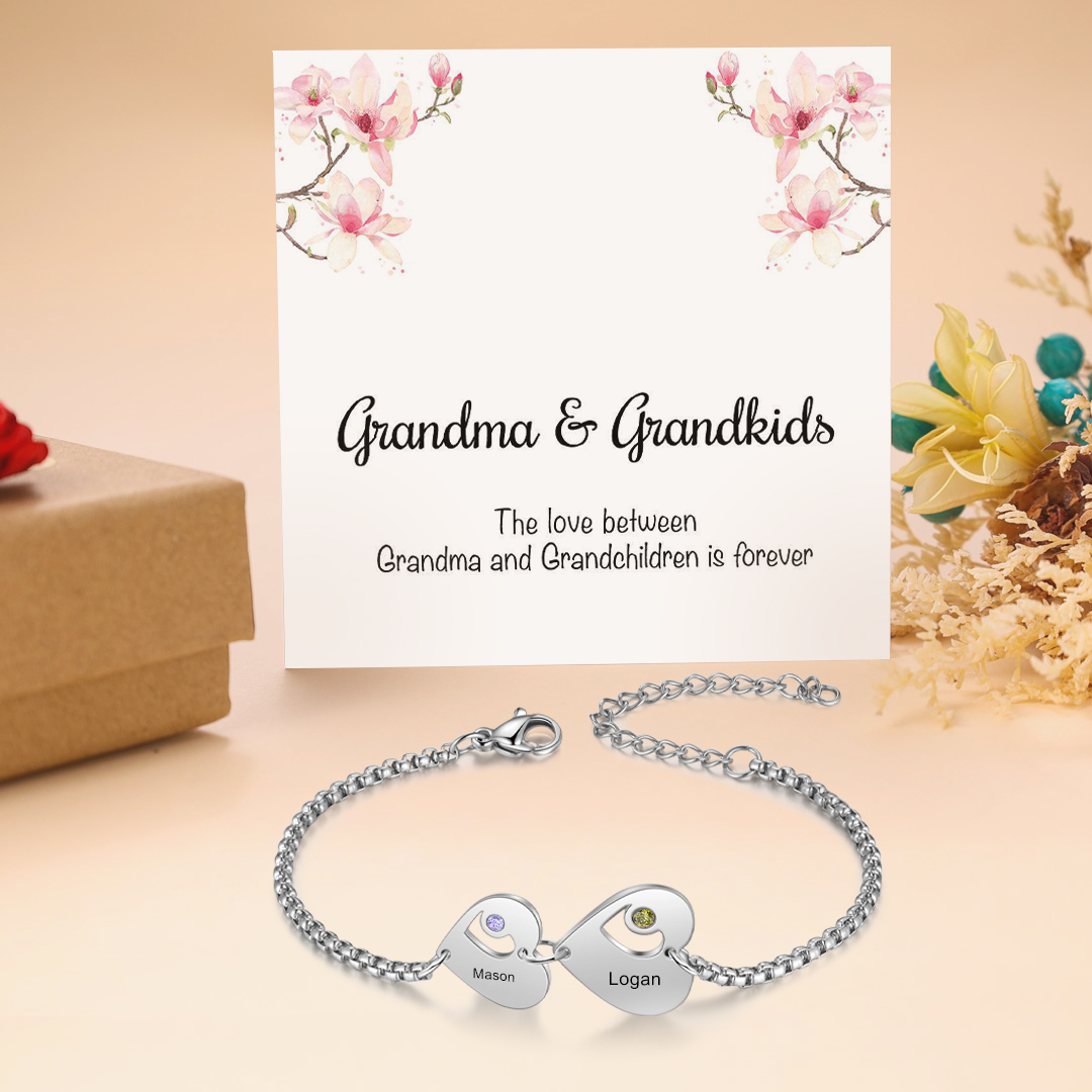 Personalised Heart Bracelet with Birthstones Custom 2 Names Family Bracelet Gifts for Her-Jessemade AU