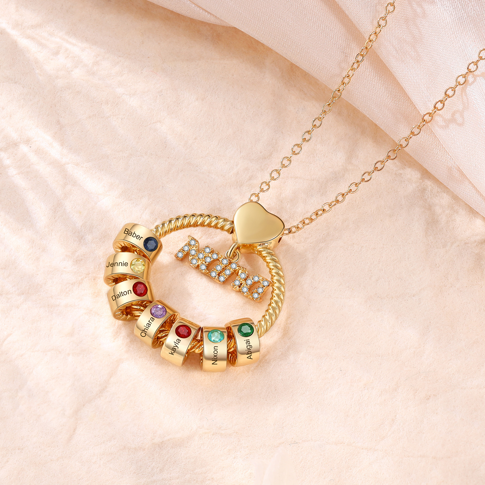 7 Names - Personalised Nana Necklace Custom Names & Birthstones Circle Pendant Necklace Gift for Grandma Nana-Jessemade AU