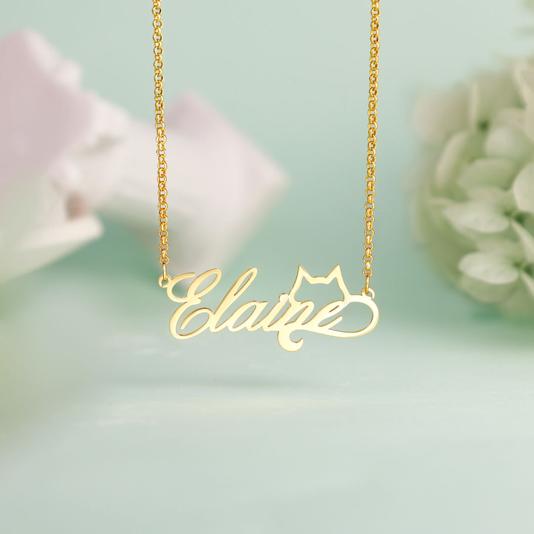 Personalised Cat Necklace Custom 1 Name Necklace Gift For Women-Jessemade AU