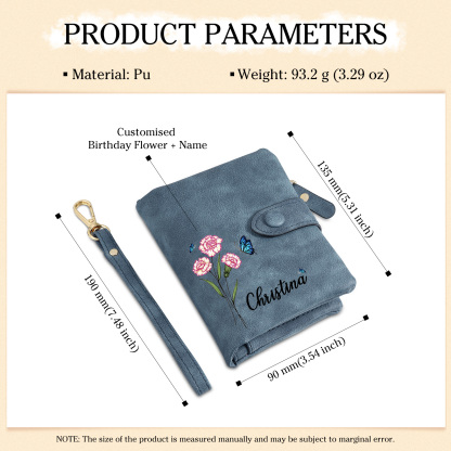 Personalised Women's Leather Wallet Custom Birthday Flower & Name & Photo Wallet Gift for Her