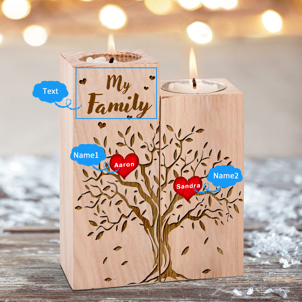 Family Tree Candle Holder Customised 1-10 Names & Text Wooden Candlesticks Personalised Gifts for Family-Jessemade AU