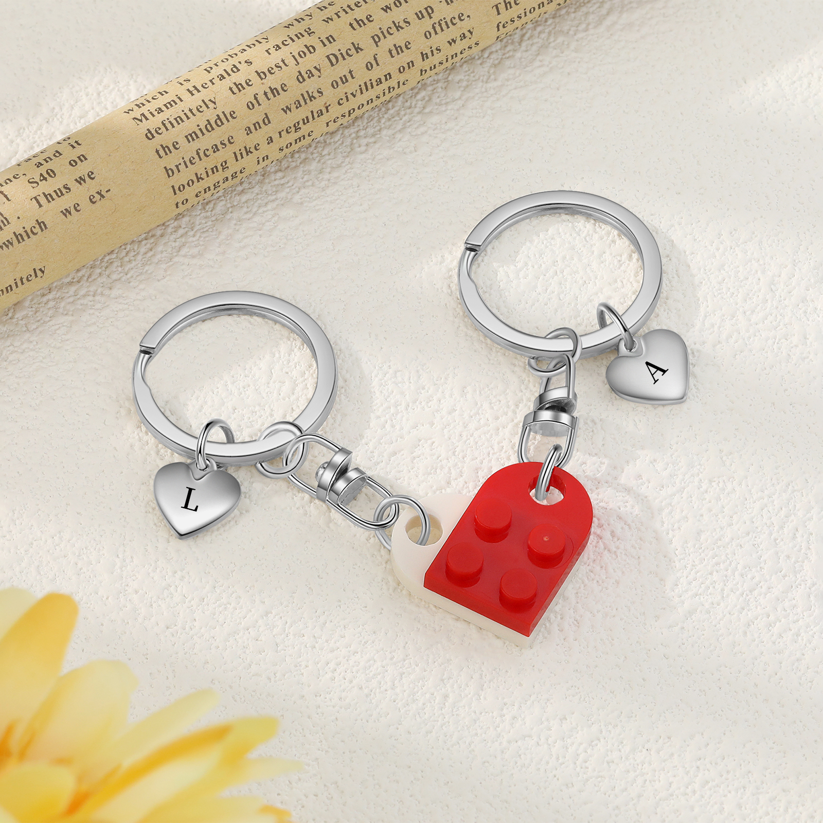 Brick Heart Keyring Set Custom 2 Letters Matching Couple Keychain Valentine's Day Gifts For Couples/Friends-Jessemade AU