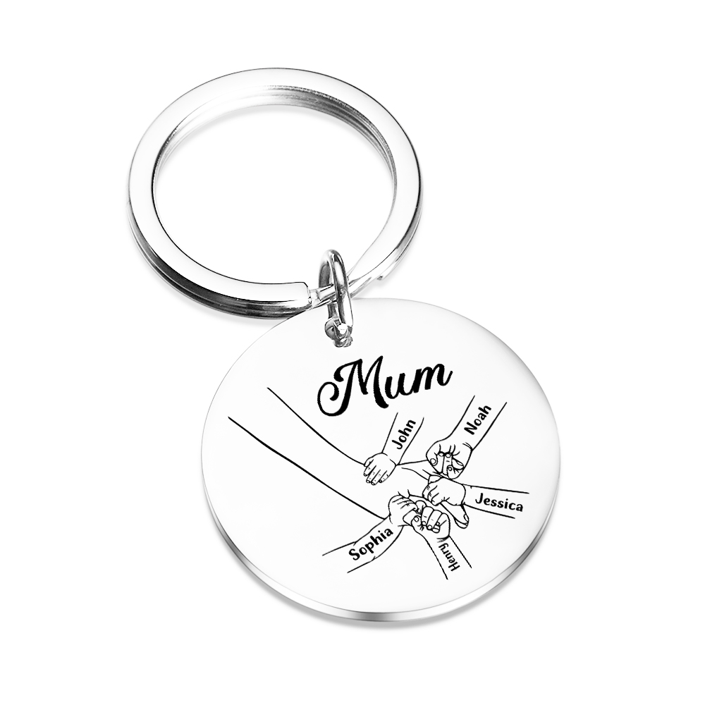 5 Names - Personalised Text Keychain Holding Hands Keychain Mother's Day Gifts For Grandma/Mother-Jessemade AU