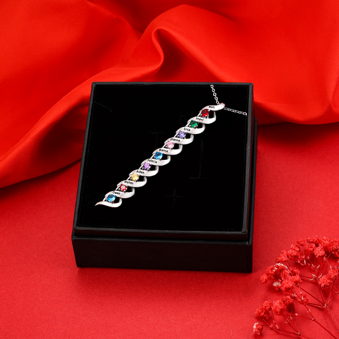 Customised Necklace Cascading Pendant with 9 Birthstones Engraving 9 Names Gifts for Her-Jessemade AU