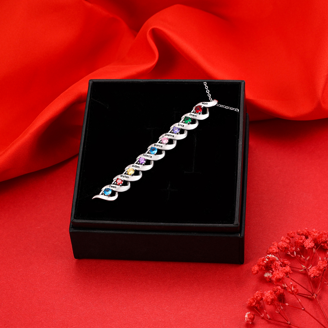 Customised Necklace Cascading Pendant with 9 Birthstones Engraving 9 Names Gifts for Her-Jessemade AU