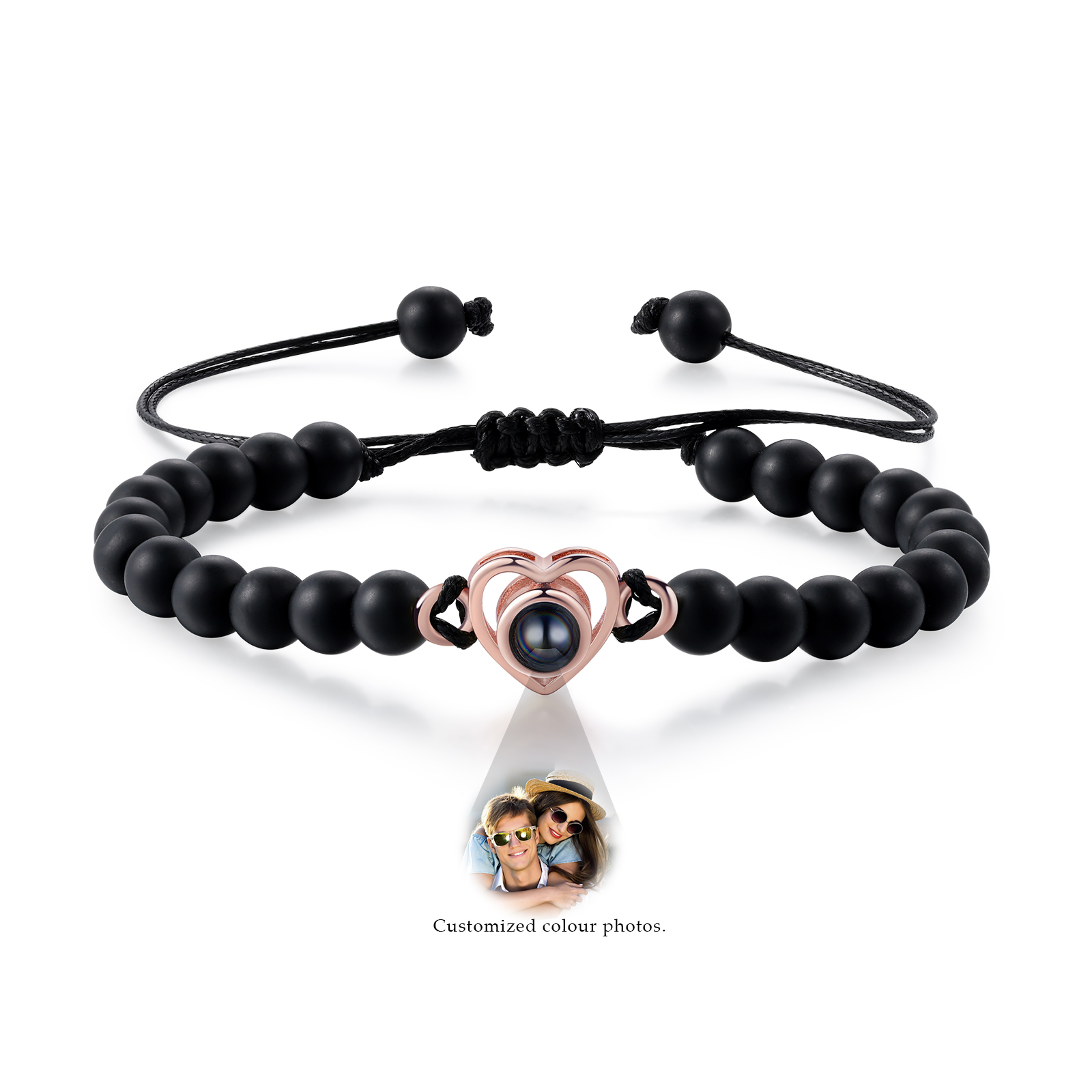 Personalised Projection Beaded Bracelet Customised Photo Bracelet Black Adjustable Bracelet Personalised Gift for Couples-Jessemade AU