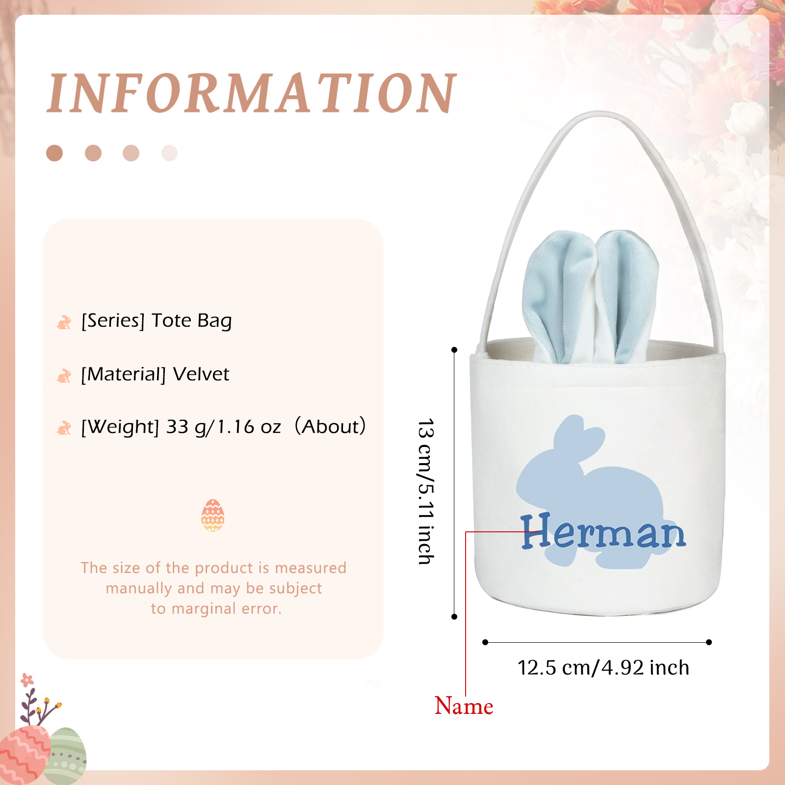 Personalised Bunny Tote Bag Customised with Name Bunny Basket Bucket Bag Easter Gifts-Jessemade AU