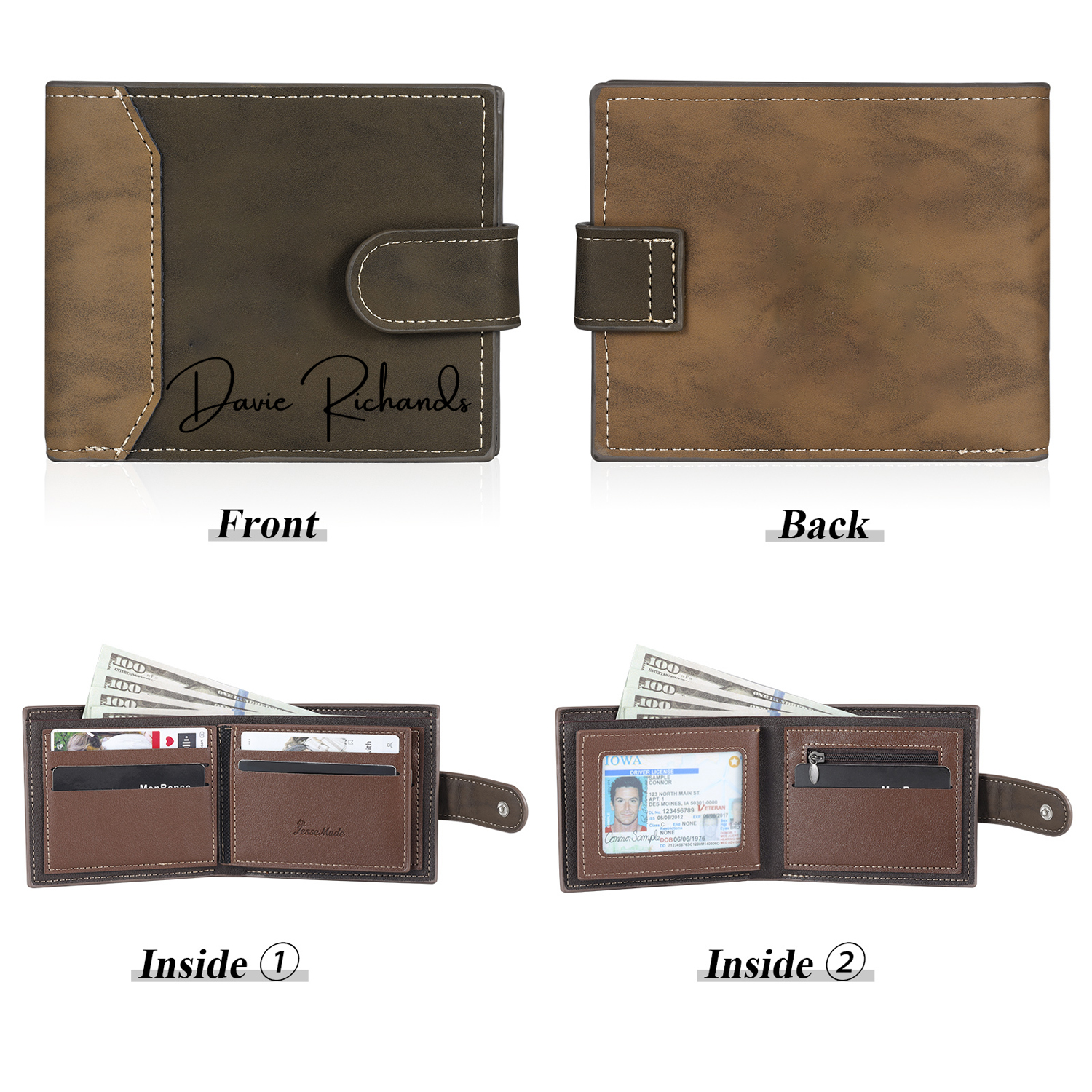 Custom Text Folding Wallet Personalised Men's Leather Wallet Gift for Him-Jessemade AU