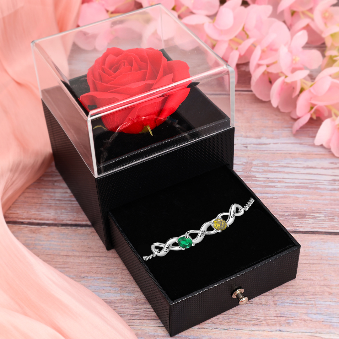 Personalised Infinity Bracelet Custom 2 Birthstones & 3 Names Bracelet Birthday Gift for Her-Jessemade AU