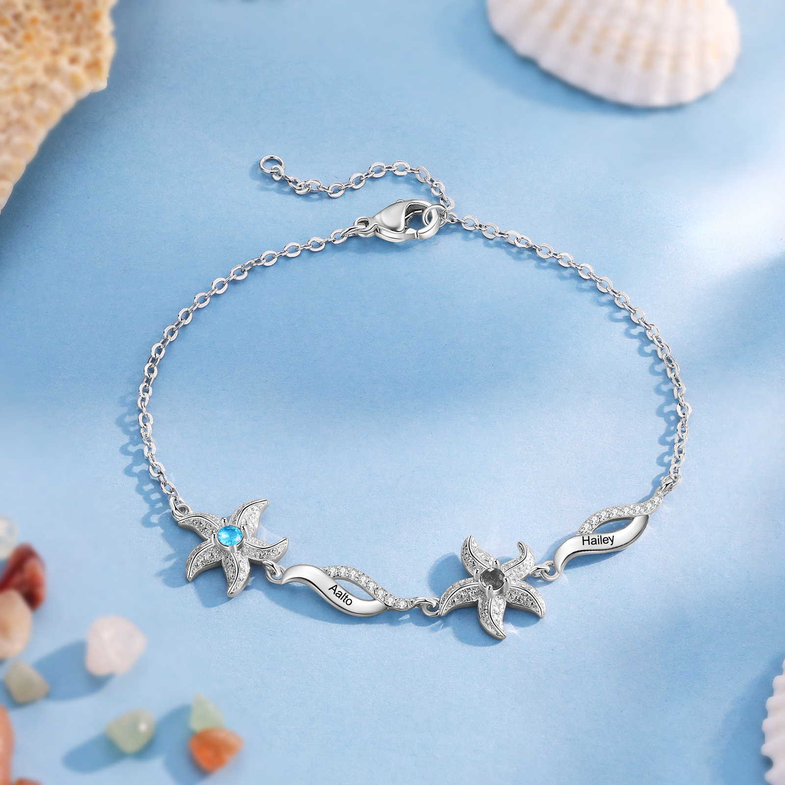 Personalised Women's Bracelet Custom 2 Birthstones Bracelet Starfish Adjustable Bracelet Mother's Day Gift for Her-Jessemade AU