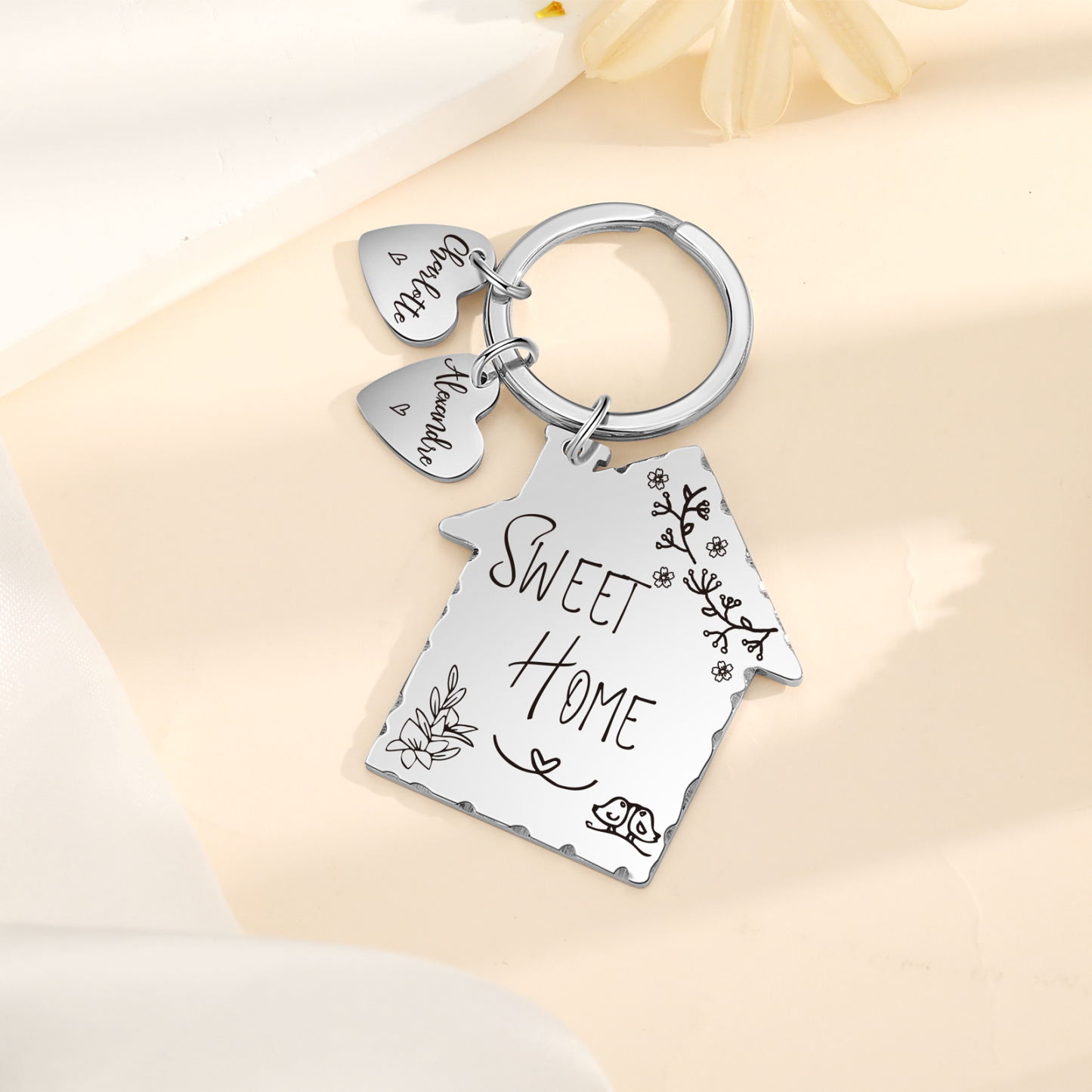 Sweet Home Keychain Customised with 2 Names Keyring Stainless Steel Personalised Gift for Couples-Jessemade AU