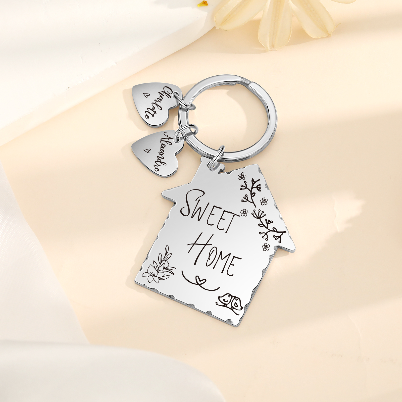 Sweet Home Keychain Customised with 2 Names Keyring Stainless Steel Personalised Gift for Couples-Jessemade AU