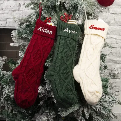 Christmas Needlepoint Stockings Personalised Name Knitting Stockings Decoration-Jessemade AU