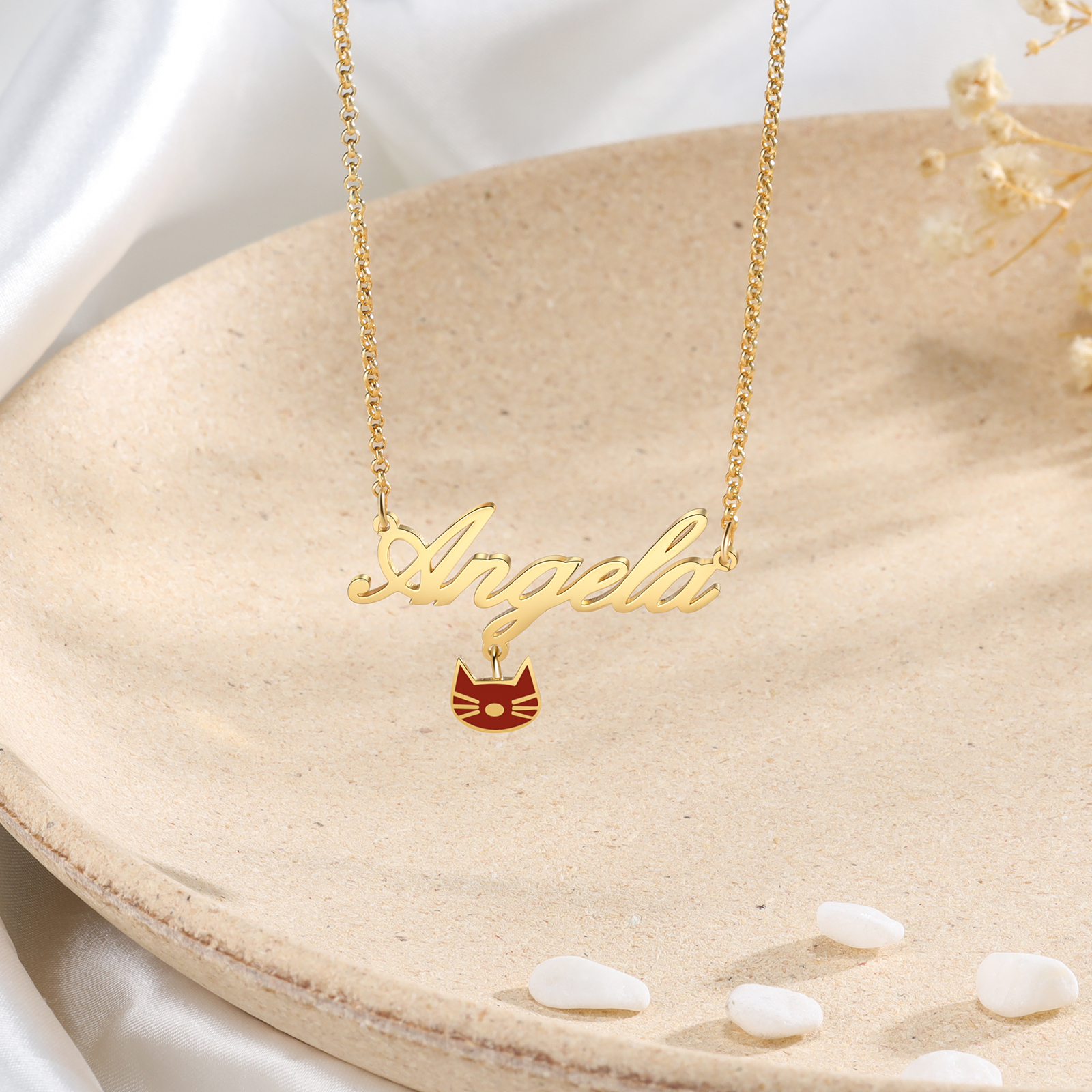 Personalised Cat Necklace Custom 1 Name Necklace Gift For Women-Jessemade AU