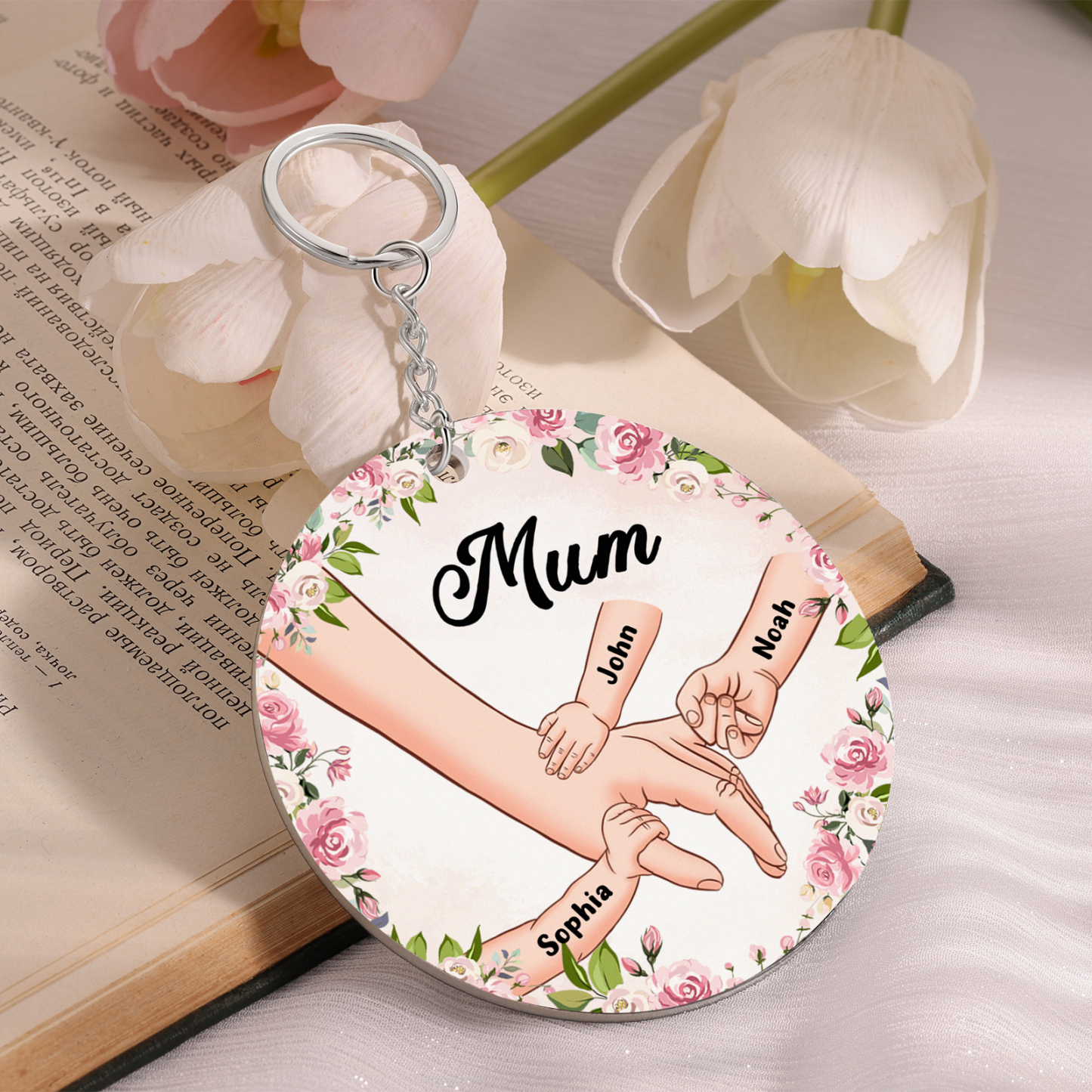 3 Names - Personalised Acrylic Keychain Custom 1 Text Holding Hands Family Hanging Ornaments Gift for Mum/Grandma-Jessemade AU
