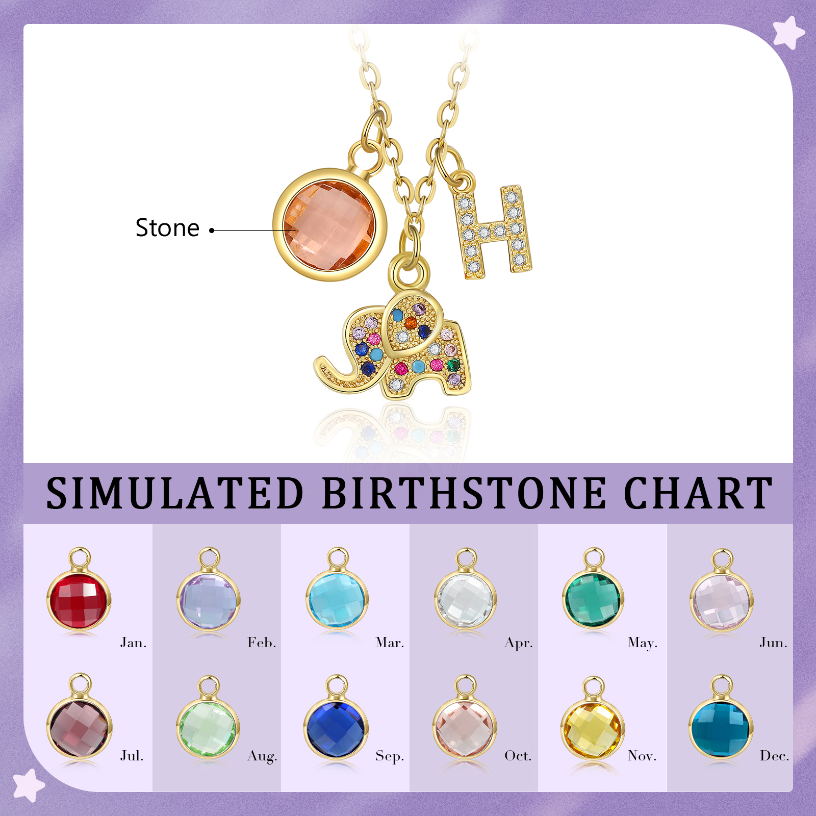 To My Daughter Personalised Elephant Necklace Custom Birthstone and Initial Kid's Necklace-Jessemade AU