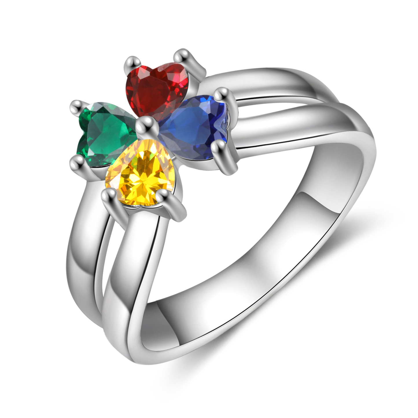 Personalised Ring With 4 Birthstones Engraved Names Ring Best Gift For Women-Jessemade AU