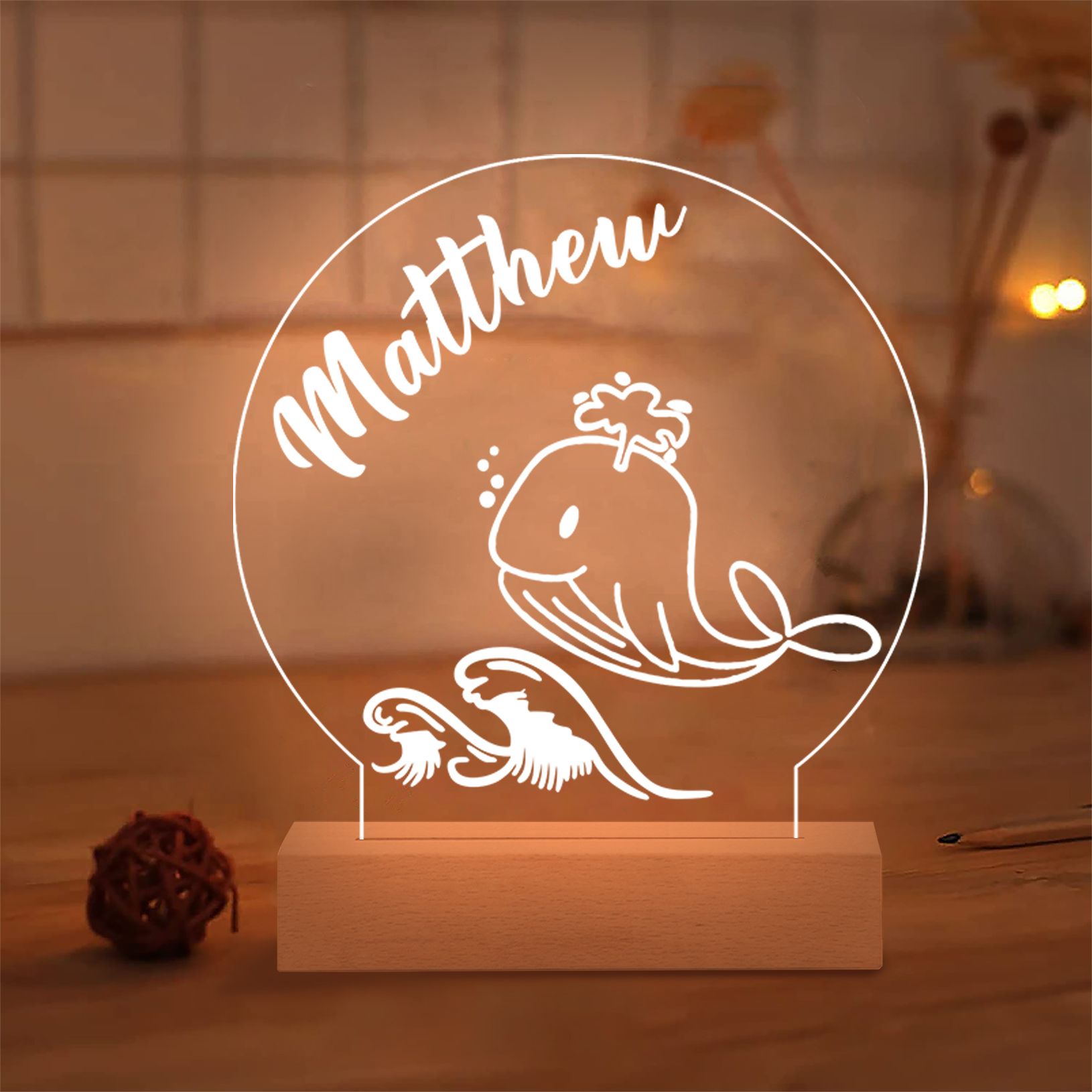 Whale Night Light Personalised Name LED Lamp Custom Animal Night Light Gifts For Kids-Jessemade AU