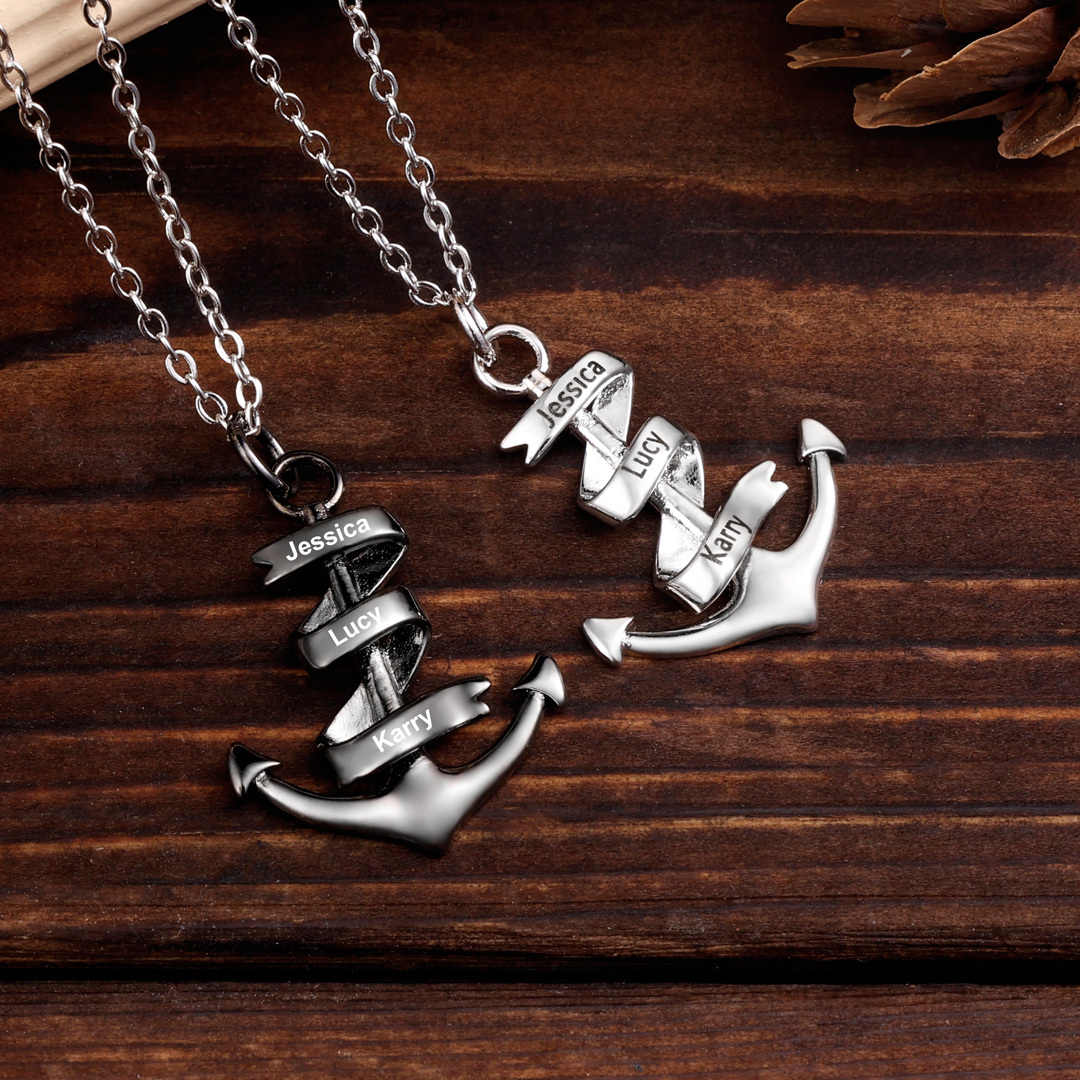 Personalised Pirate Ship Anchor Necklace Engrave 3 Names Necklace For Dad-Jessemade AU