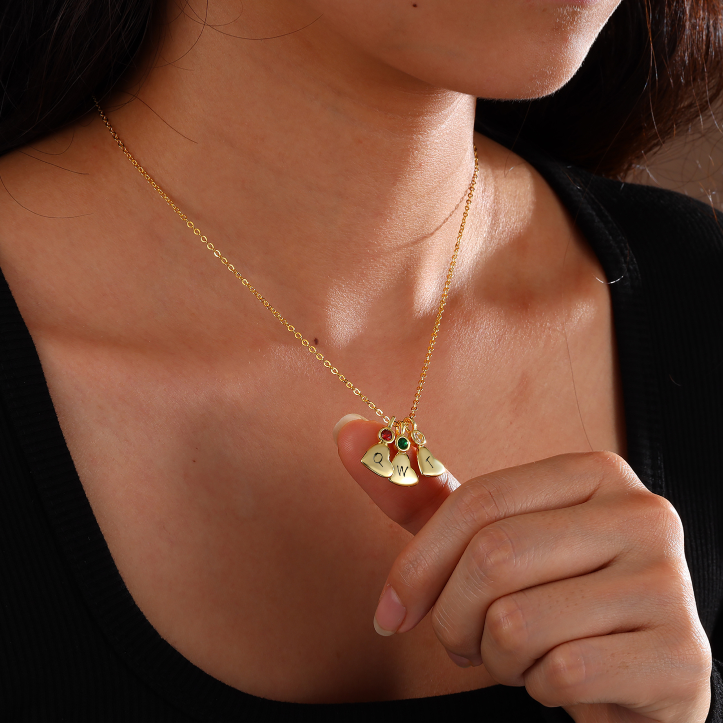 Personalised Heart Pendant Necklace Custom 5 Letters & 5 Birthstones Necklace Gifts for Her-Jessemade AU