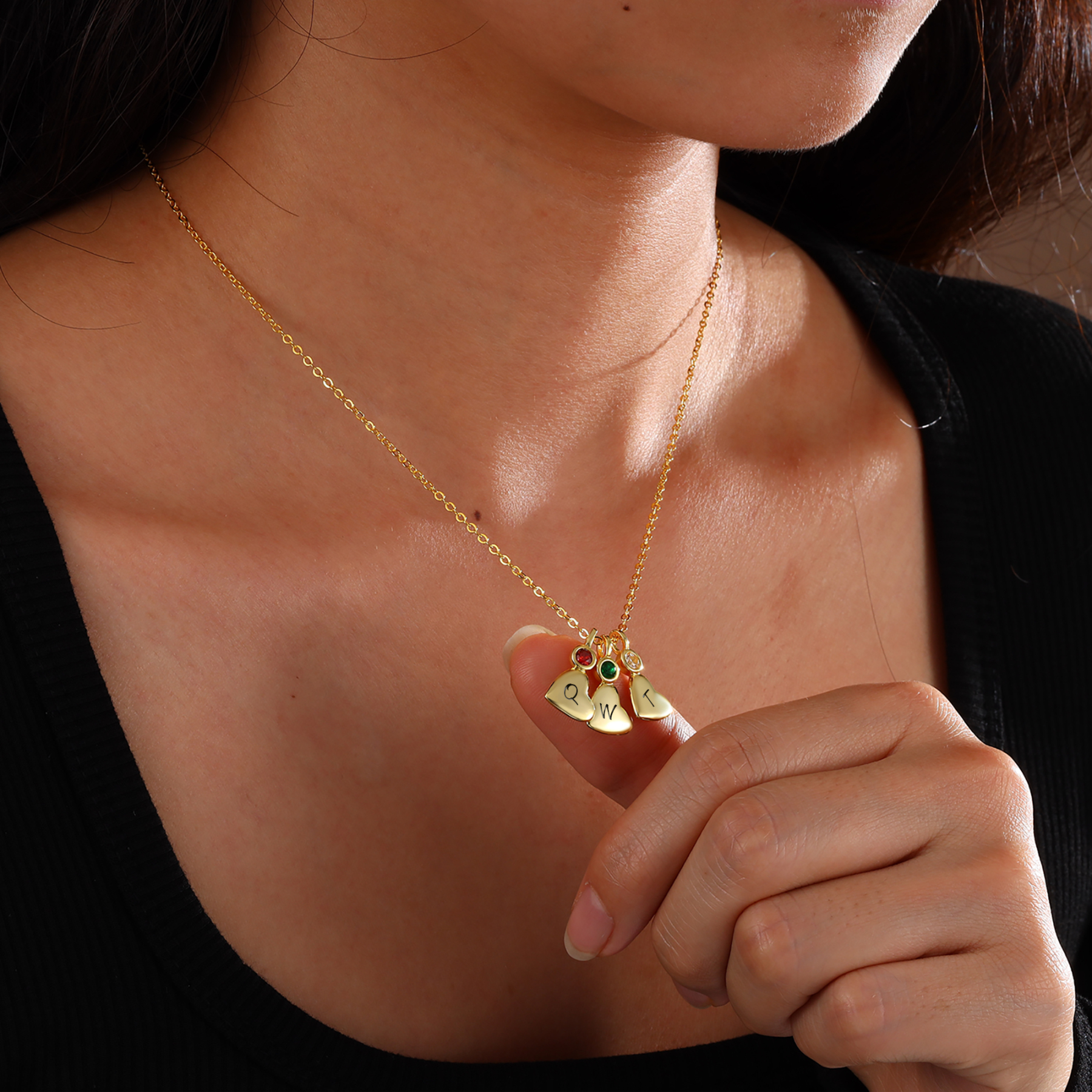 Personalised Heart Pendant Necklace Custom 6 Letters & 6 Birthstones Necklace Gifts for Her-Jessemade AU