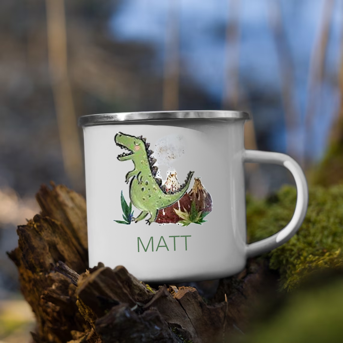 Personalised Enamel Mug Customised Name Dinosaur Cup Camping Mug Birthday Gift for Kids - Tyrannosaurus Rex-Jessemade AU