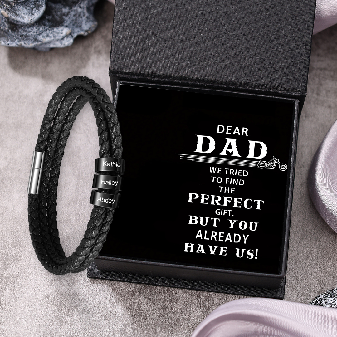Personalised Men's Leather Bracelet Custom 3 Names Braided Bracelet Multi-Layered Bracelet Gift for Dad-Jessemade AU