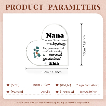 Personalised Acrylic Heart Keepsake with Name Heart Sign Special Gift for Nana-Jessemade AU