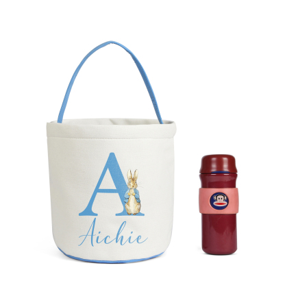 Easter Bunny Tote Bag Personalised Name & Letter Bucket Bag White Basket Gifts For Kids-Jessemade AU