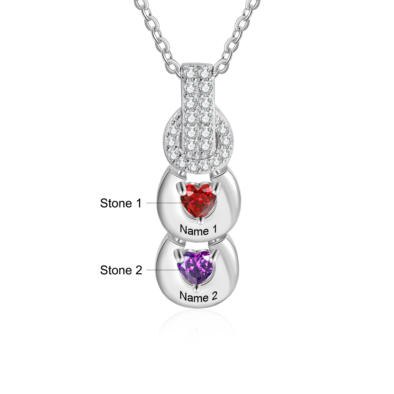 Custom Family Necklace Cascading Pendant with 2 Birthstones Engraving 2 Names Gifts for Her-Jessemade AU
