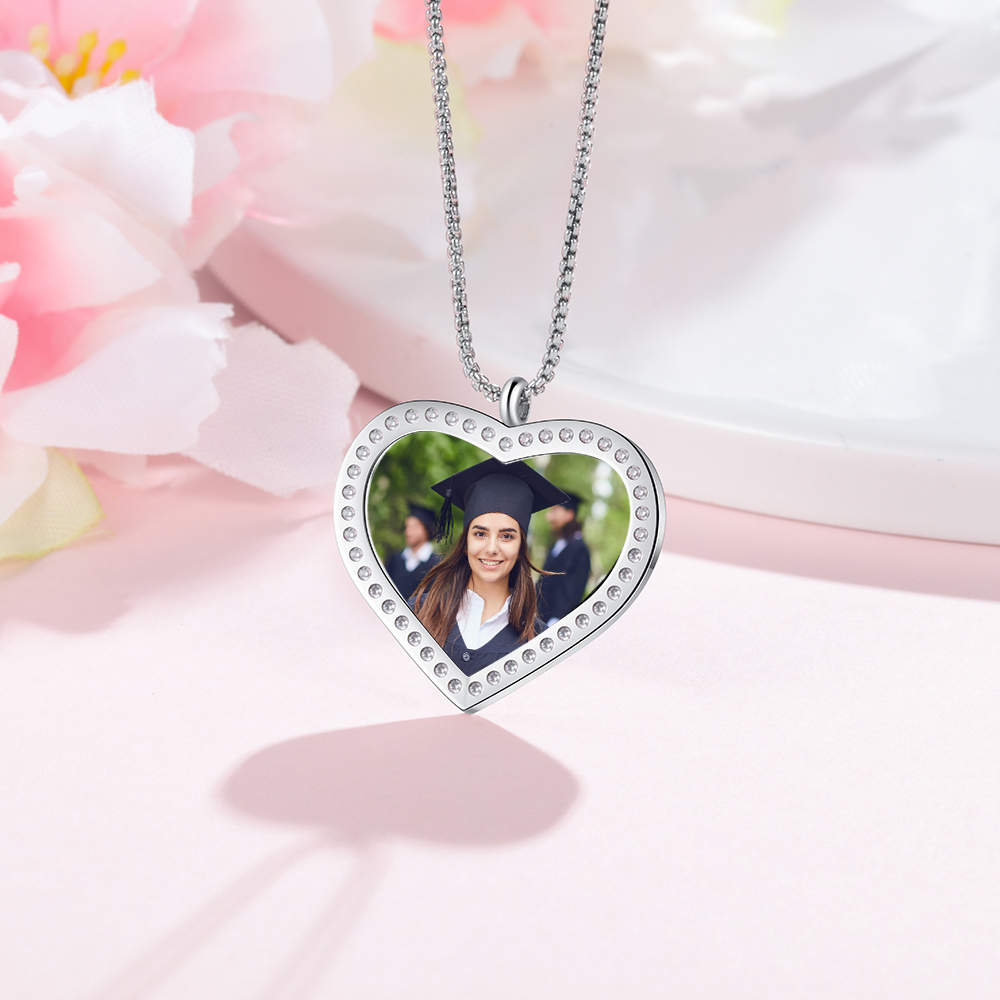 Personalised Graduation Necklace Custom Name & Photo Heart Pendant Necklace Gift for Her-Jessemade AU