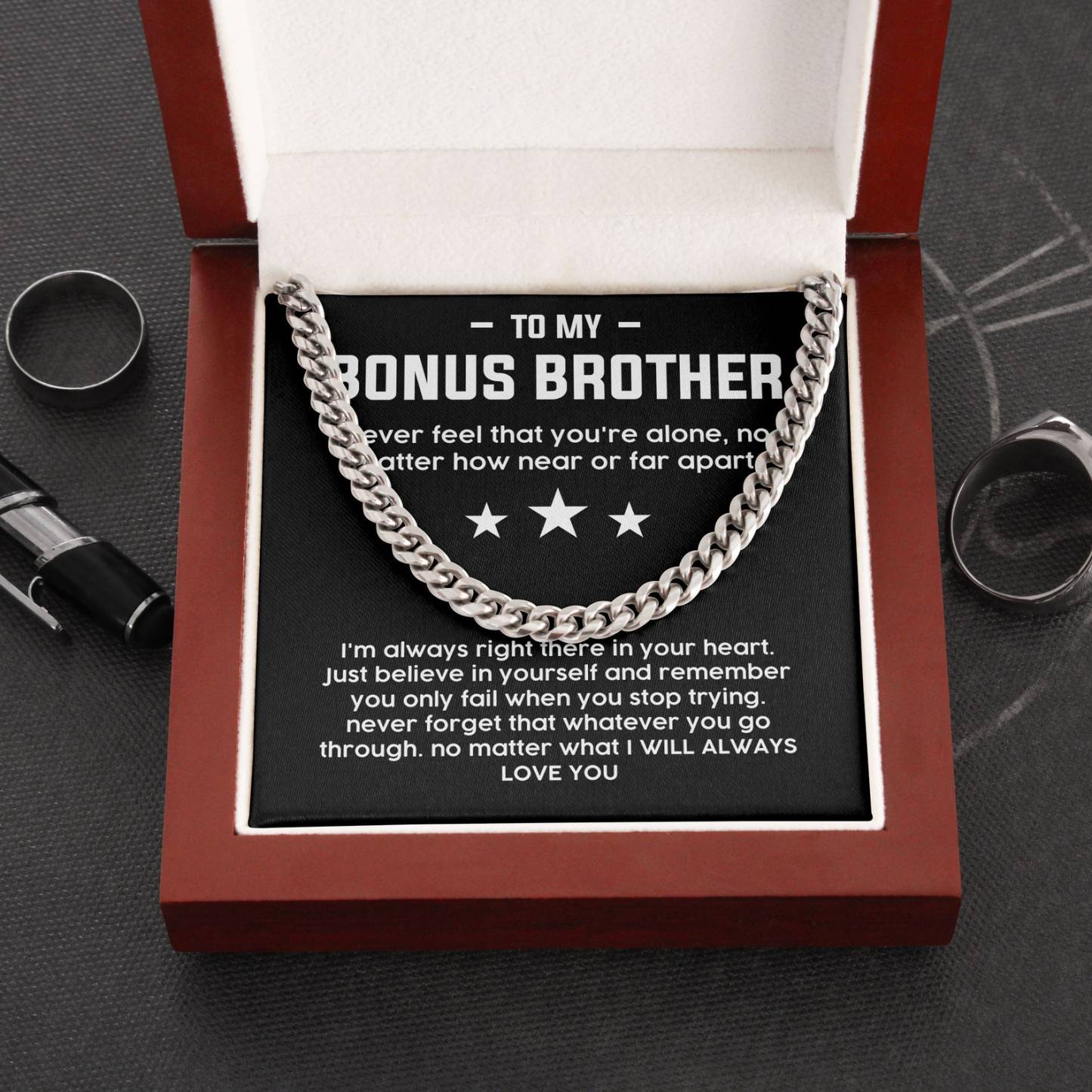 To My Bonus Brother Necklace Cuban Link Chain Necklace Gift Set - No Matter What I Will Always Love You-Jessemade AU