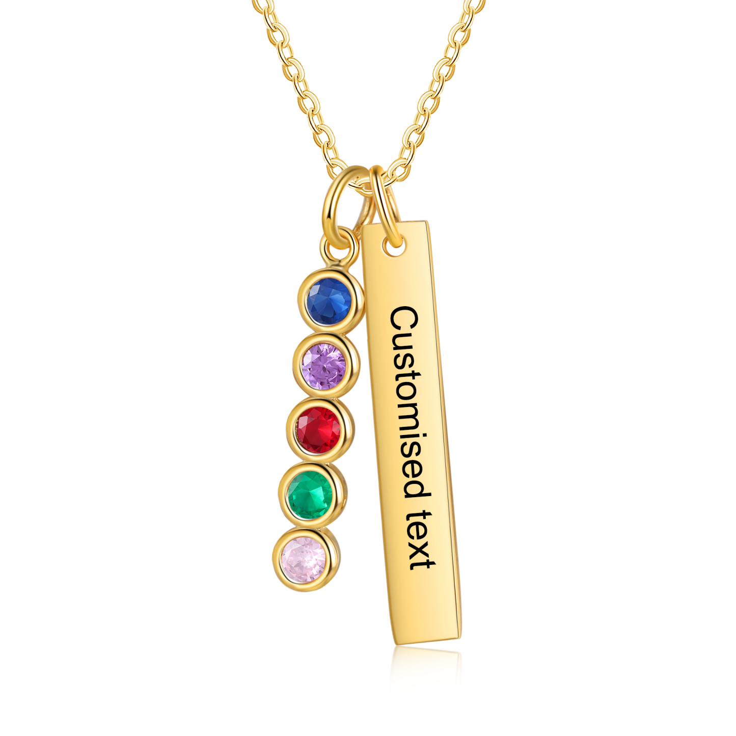 Personalised Bar Pendant Necklace Custom 5 Birthstones & 1 Text Necklace Birthday Gift for Her-Jessemade AU