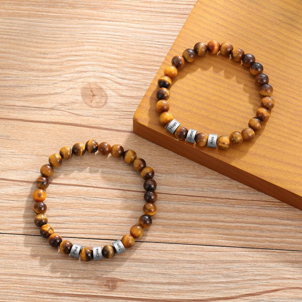 Customised 1 name Brown Tiger Eye Men's Bracelet Gift For Him-Jessemade AU