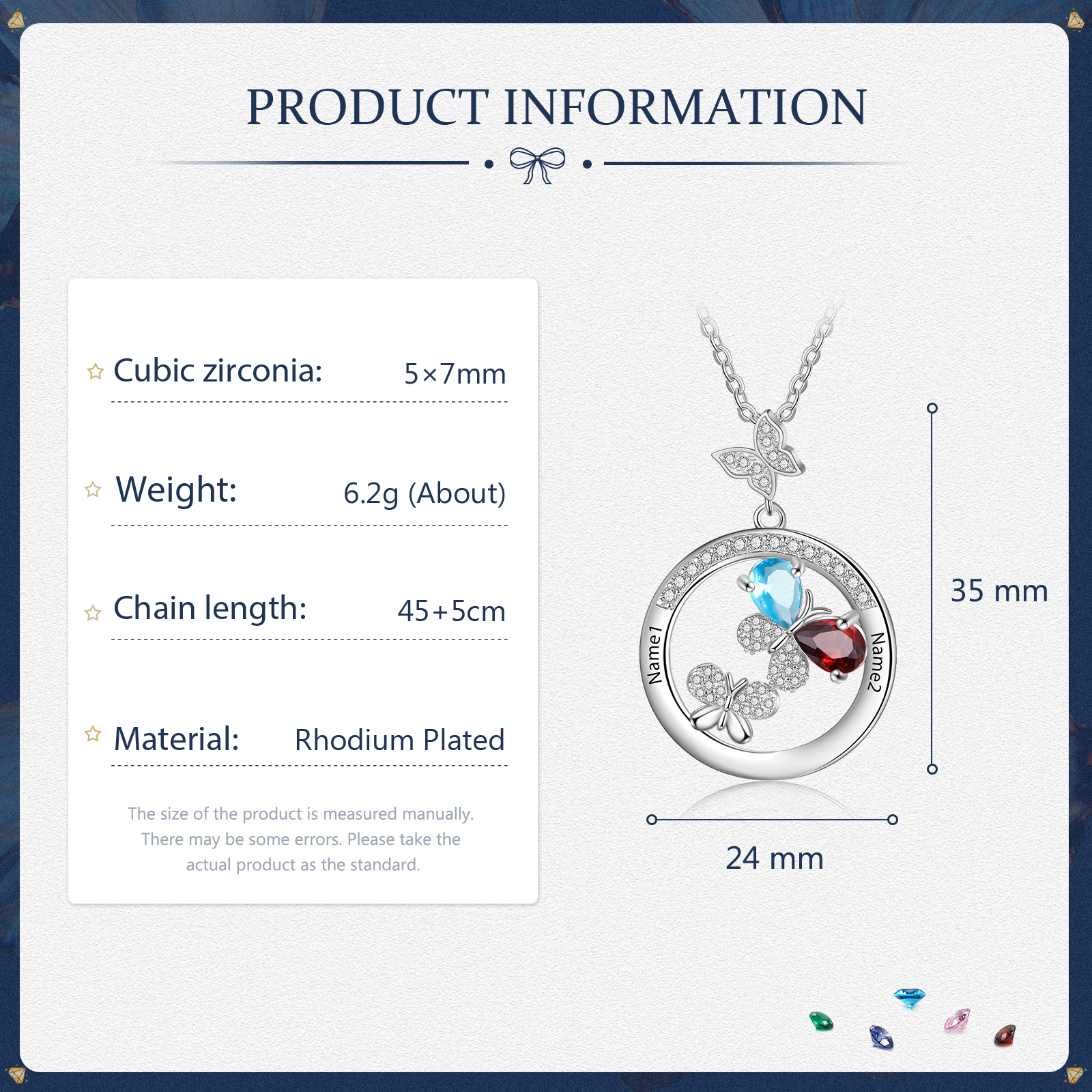 Personalised Butterfly Necklace With 2 Birthstones Custom Names Best Gift For Her-Jessemade AU