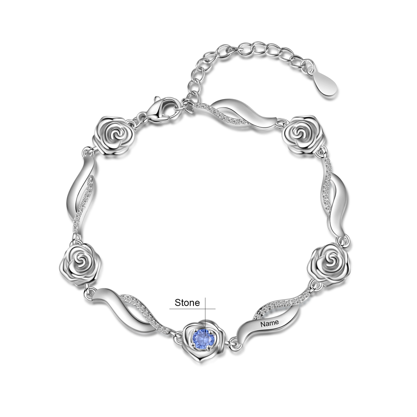 Personalised Rose Bracelet With 1 Birthstone Custom Names Bracelet Gift For Women-Jessemade AU