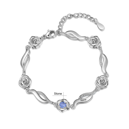 Personalised Rose Bracelet With 1 Birthstone Custom Names Bracelet Gift For Women-Jessemade AU