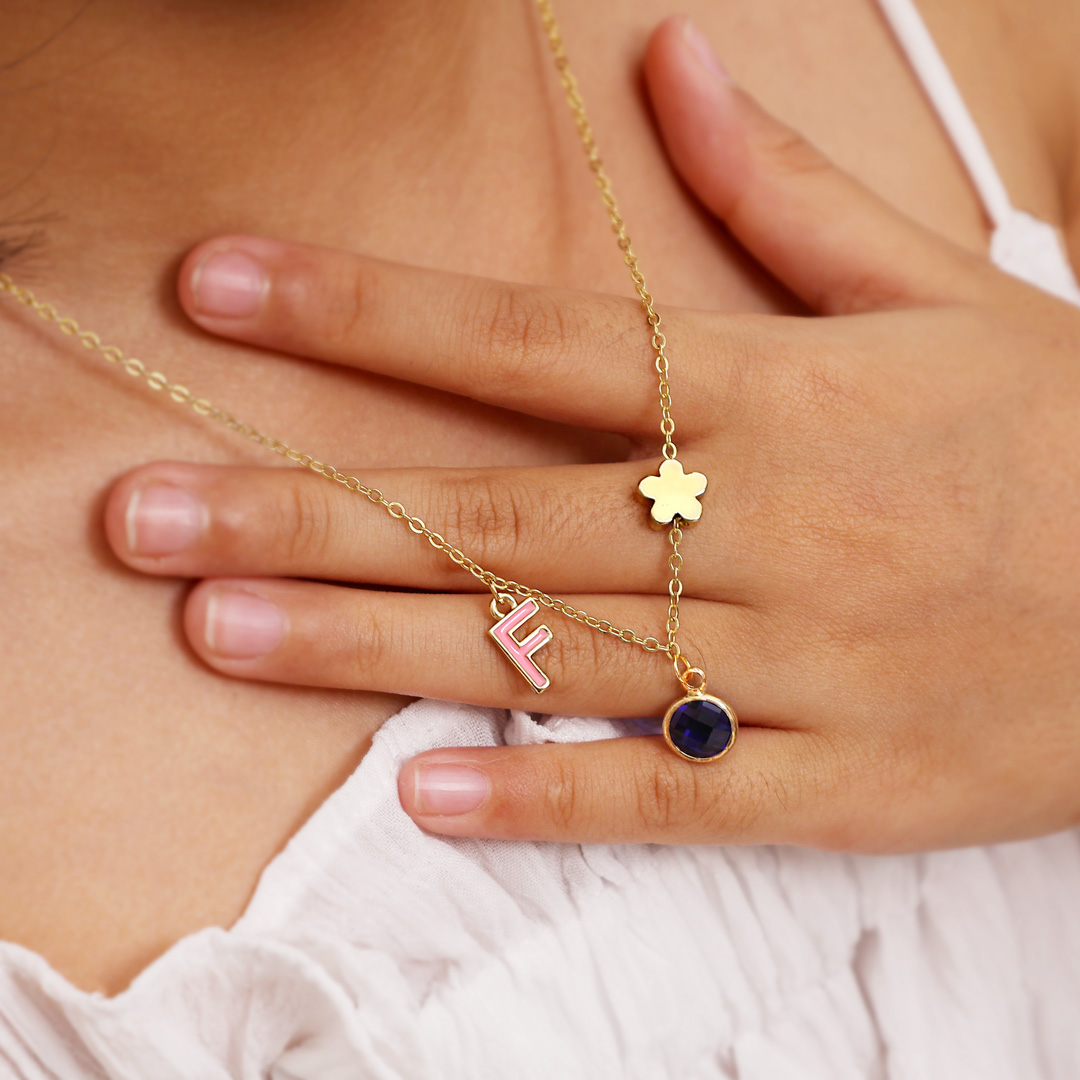 Back To School Flower Necklace Custom Birthstone and Initial Kid's Necklace-Jessemade AU