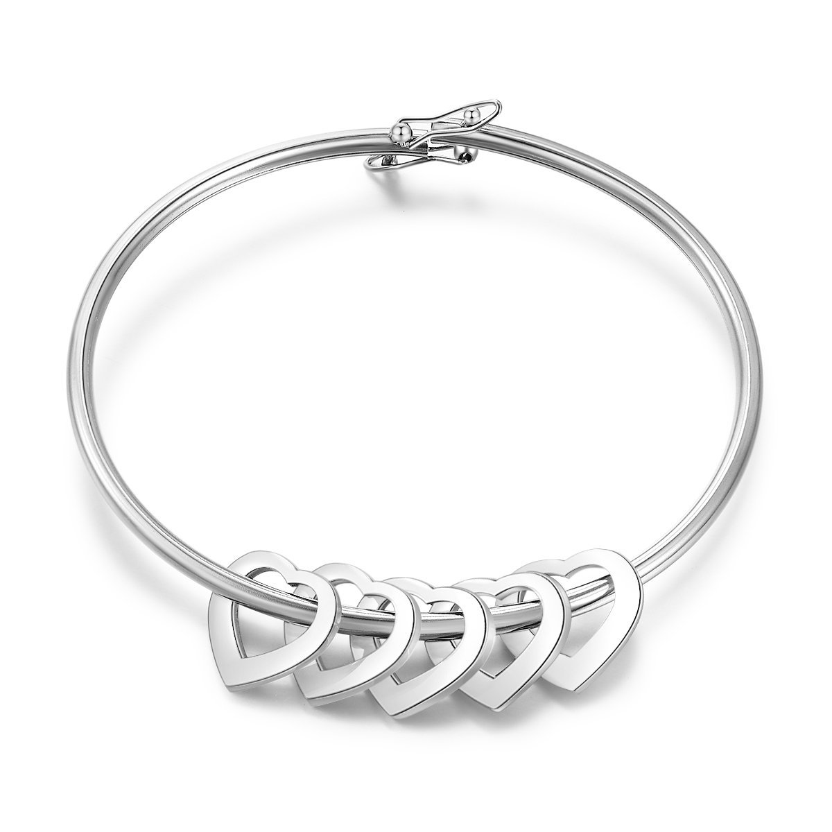 Personalised 5 Names Bangle with Heart Shape Pendants-Jessemade AU