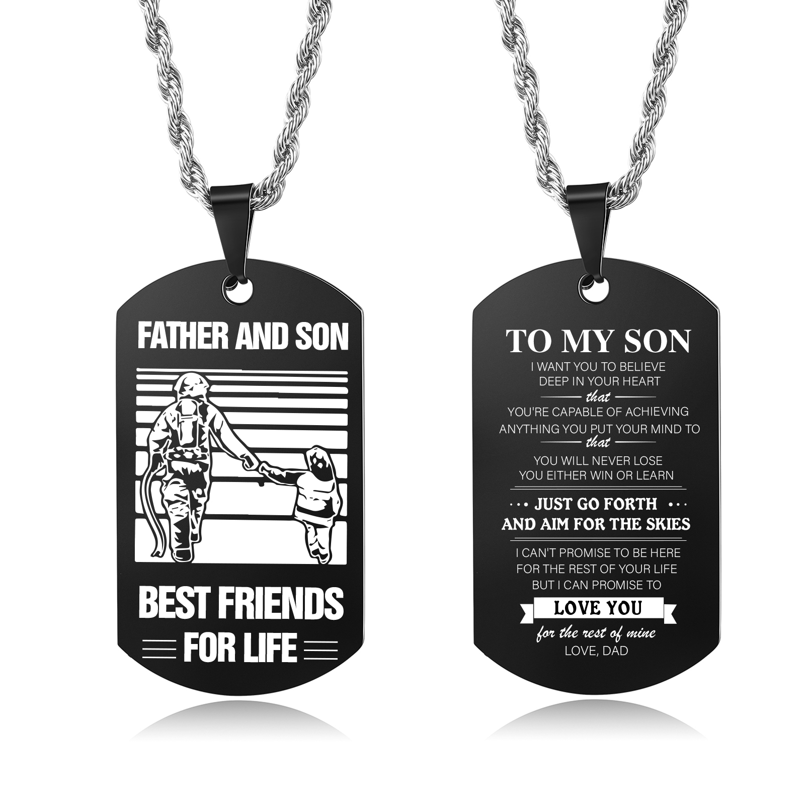 To My Son Necklace Black Dog Tag Necklace Dad to Son Firefighter Necklace "Father And Son Best Friends For Life"-Jessemade AU