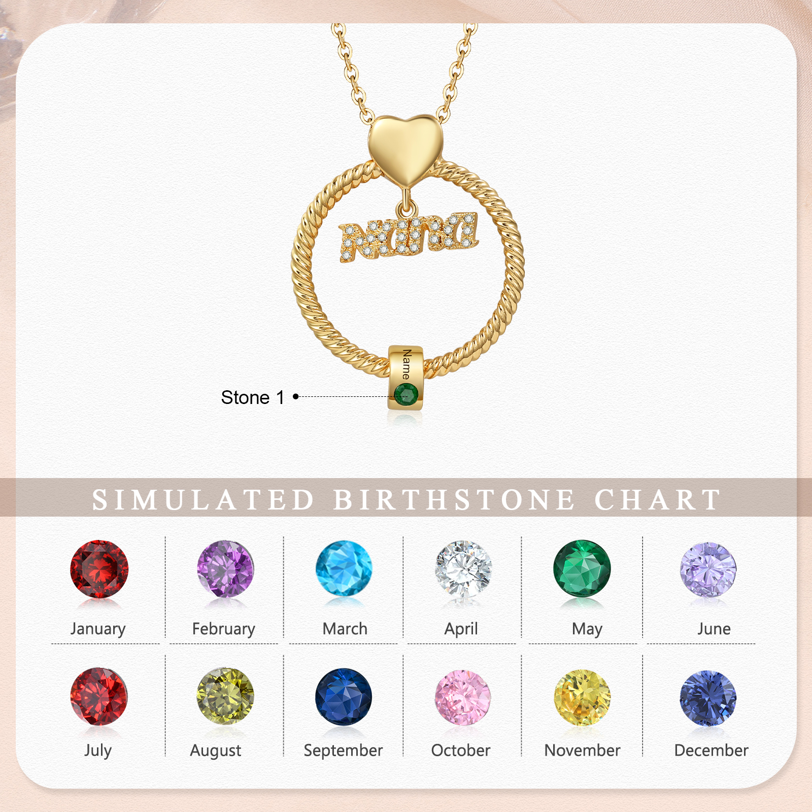 1 Name - Personalised Nana Necklace Custom Names & Birthstones Circle Pendant Necklace Gift for Grandma Nana-Jessemade AU