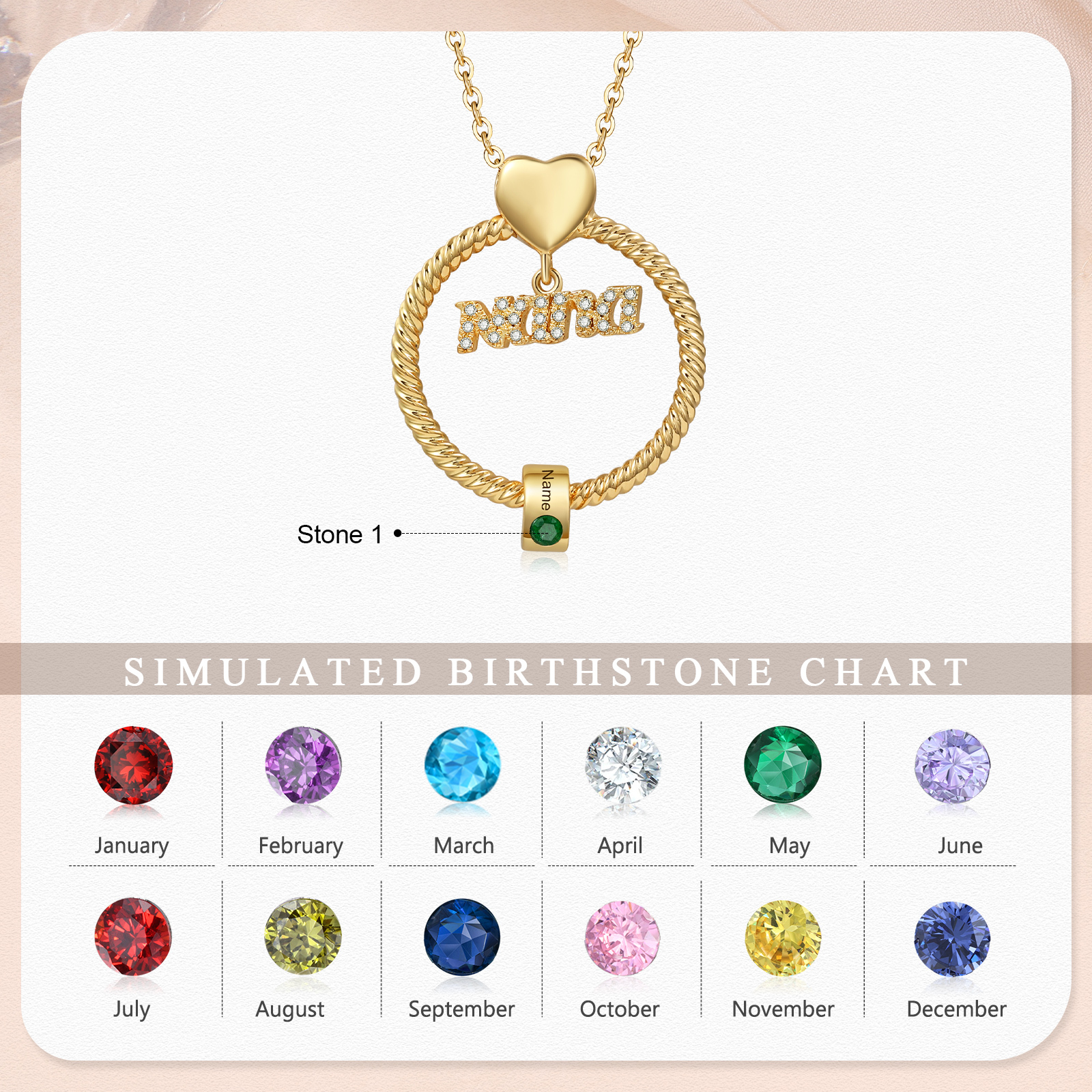 1 Name - Personalised Nana Necklace Custom Names & Birthstones Circle Pendant Necklace Gift for Grandma Nana-Jessemade AU