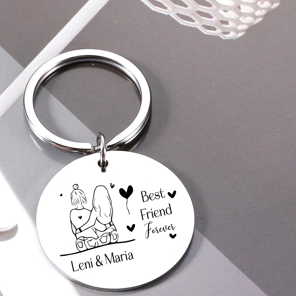 Personalised Round Keychain Custom Text Keyring Best Friend Forever Gift For Friend/Sister/Bestie-Jessemade AU