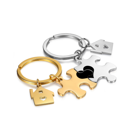 2 PCS Couple Keychain Set Custom 2 Names & Date Keyring Puzzle Keychain Valentine's Day Personalised Gift for Him/Her-Jessemade AU