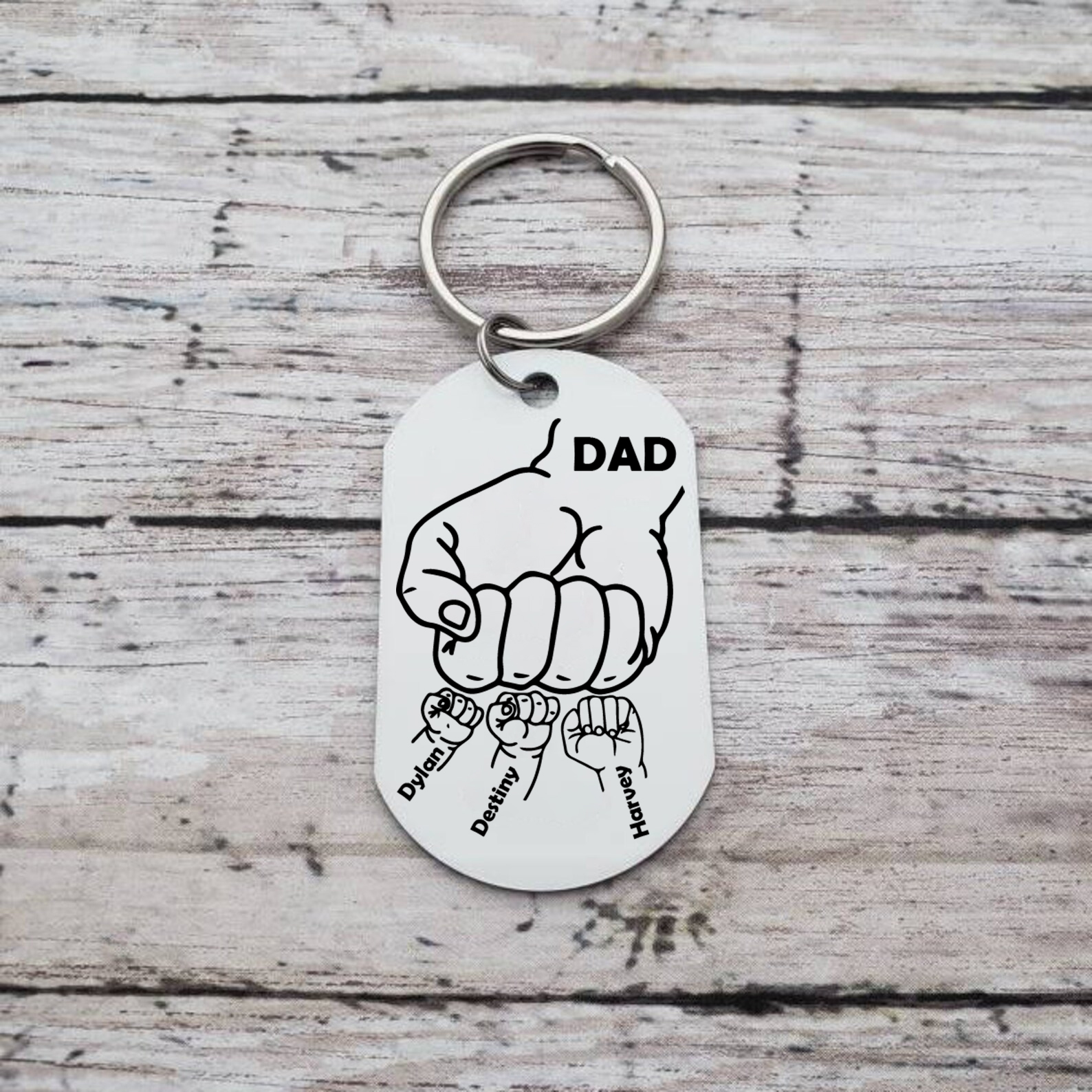 Dad Fist Bump Personalised Photo Keychain Engrave 3 Names Father's Day Gifts-Jessemade AU