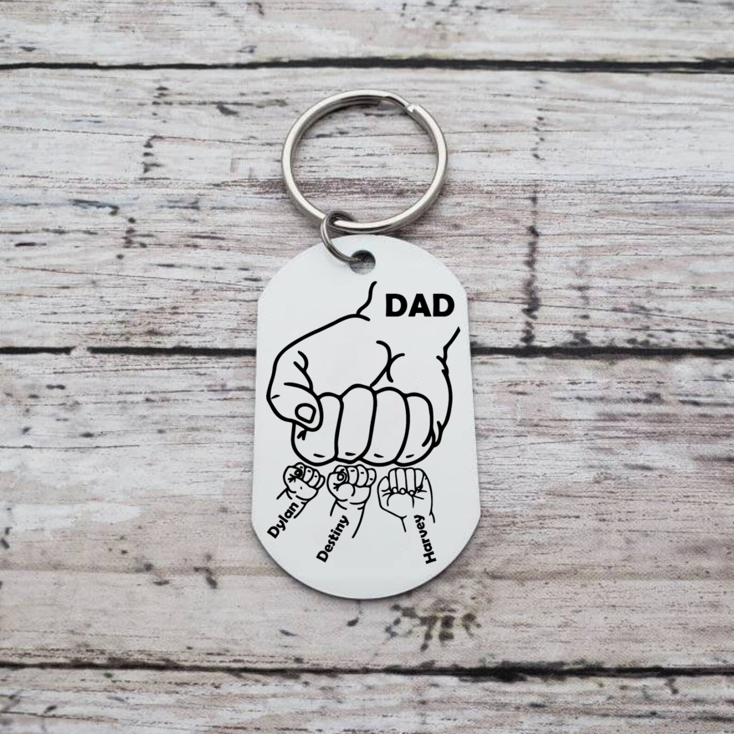 Dad Fist Bump Personalised Photo Keychain Engrave 3 Names Father's Day Gifts-Jessemade AU